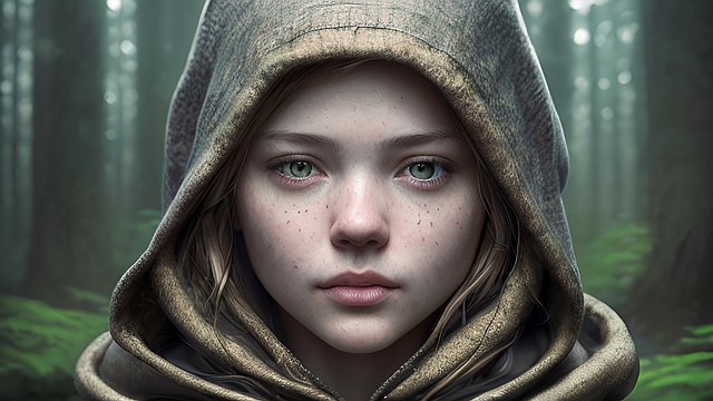 award winning portrait of a person with a hood in a forest - high-resolution, intricate realistic details, photorealistic