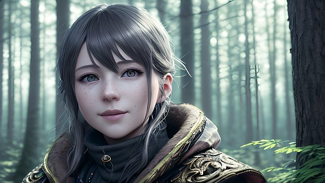 the most breathtaking award winning amazing 4k uhd detailed fascinating anime portrait of happy russian woman in a forest  intricate realistic details  dark shades