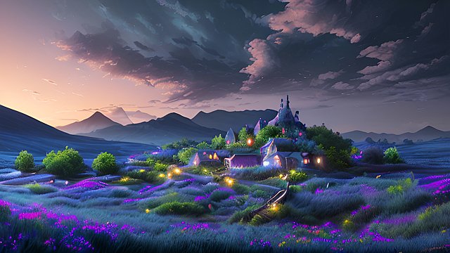 award winning deep blue night colors on a countryside  intricate realistic details  breathtaking clouds