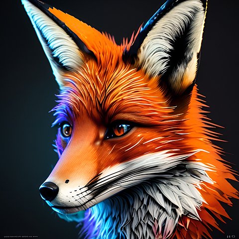 portrait of a fox  very colorful ink  black background  intricate details  dark shade