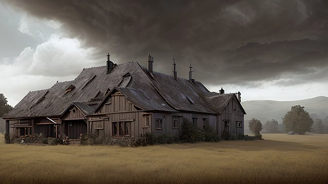 award winning shot of a countryside  intricate realistic details  photorealistic  breathtaking dark clouds