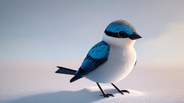 a beautiful cute little bird in the snow  beautiful landscape  clouds  award winning shot