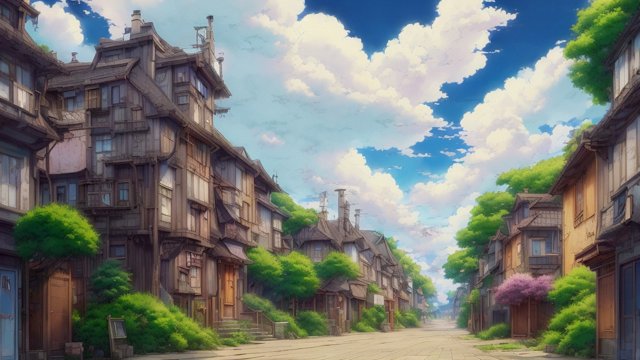 breathtaking anime painting of a little street in an anime or manga style  manga  in the open with astonishing clouds