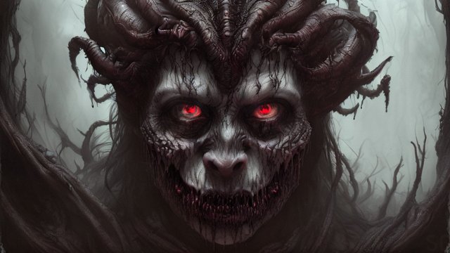 breathtaking portrait of a terrifying horrifying demonic demon  intricate realistic details  dark shades  dark atmosphere  high contrast