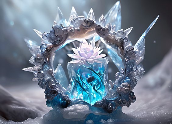 award winning mesmerizing photo of a cute whimsical ice flower in a cave, intricate realistic details