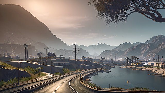 award winning photo of gta v landscape  intricate realistic details