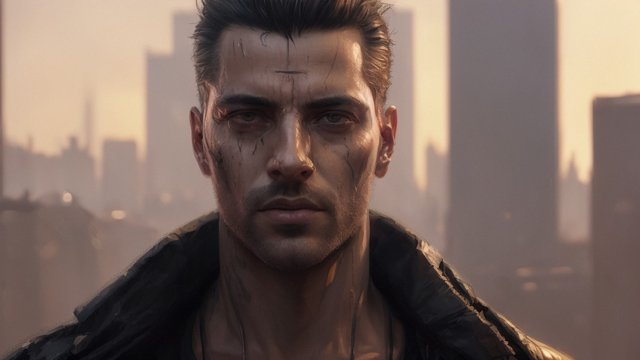 breathtaking portrait of a man in a cyberpunk paris