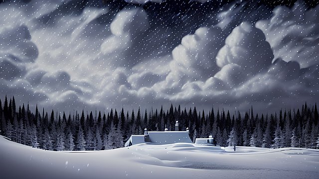 award winning night shot of a snowy landscape  high contrast  intricate realistic details  breathtaking clouds