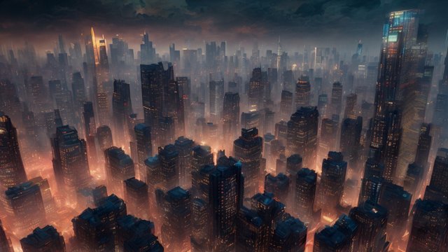a city buildings background with elements of data science and technology