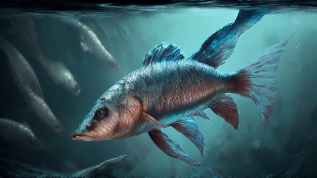 breathtaking photo of a creepy fish swimming in the deep sea  realistic  award winning shot  reflections  intricate details