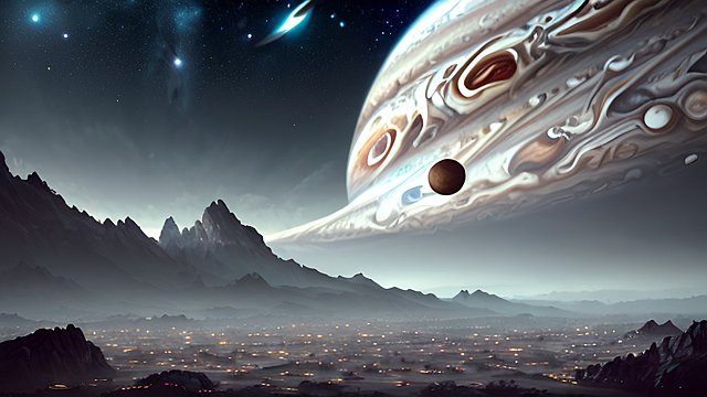 award winning night shot of jupiter planet in the sky  intricate realistic details  breathtaking clouds