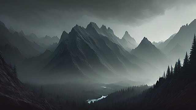forest mountains, dark atmosphere