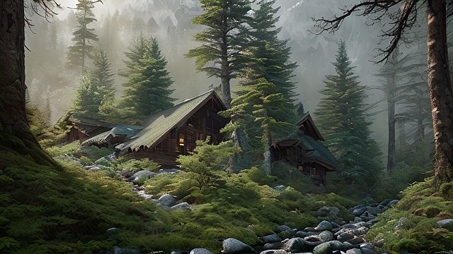 4k breathtaking photo of mountain forests  intricate realistic details