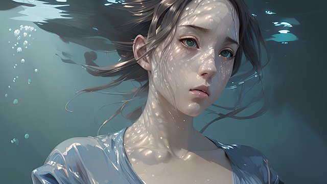 anime girl underwater, portrait, anime