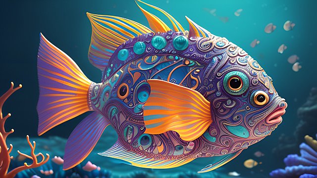 cute little fish in the sea  beautiful colorful  intricate details  dark background  award winning colorful painting