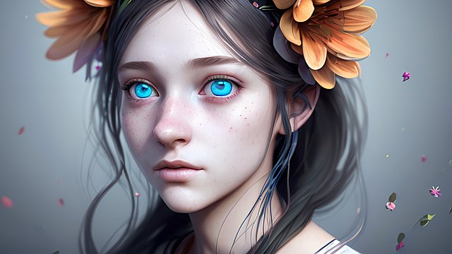 A portrait of a stunning  beautiful girl with flowers in her hair