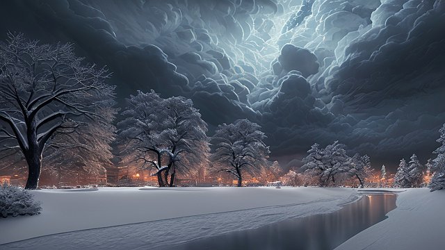 award winning night shot of a snowy landscape  high contrast  intricate realistic details  breathtaking clouds