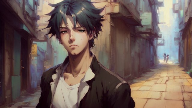 portrait face anime male anime character in an alley, anime painting, anime manga style, manga style, anime style