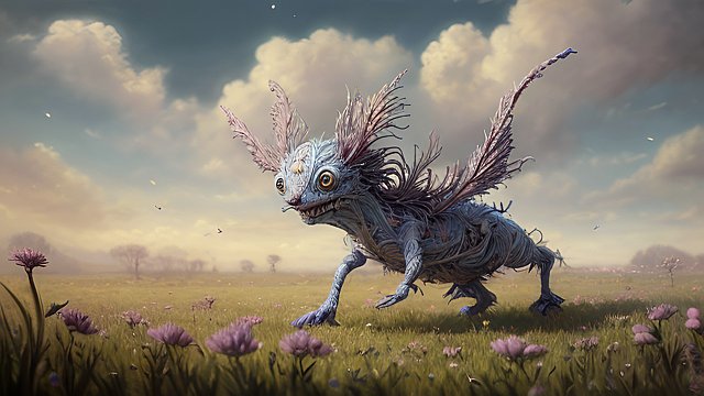 a whimsical creature in a field