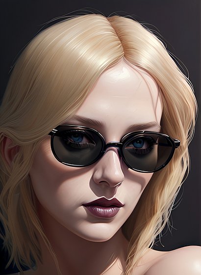 beautiful painting of a blonde woman  dark shades  shadows on her face