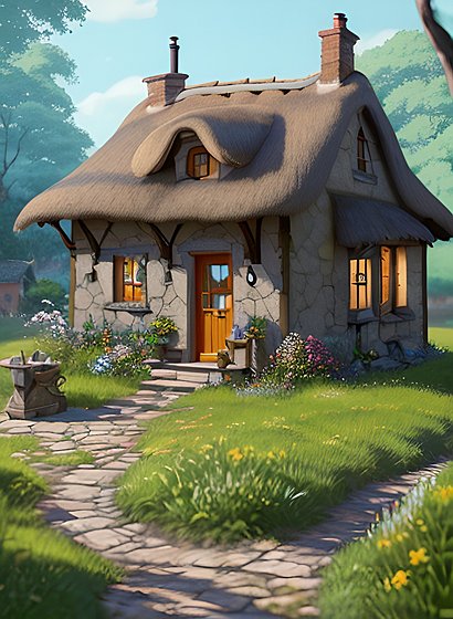 beautiful painting of a small cottage, impresionnism