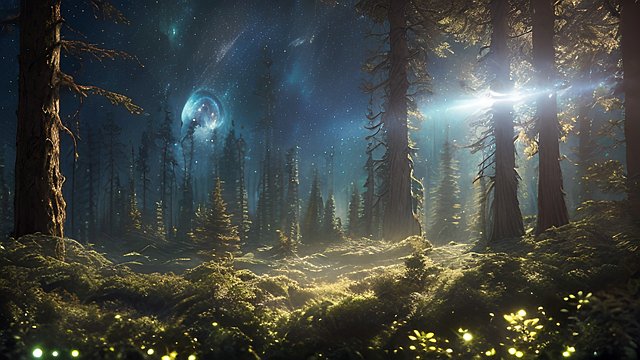 award winning photo of space landscape with a forest  intricate realistic details