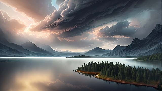 award winning mesmerizing photo of a lake  intricate realistic details  amazing clouds