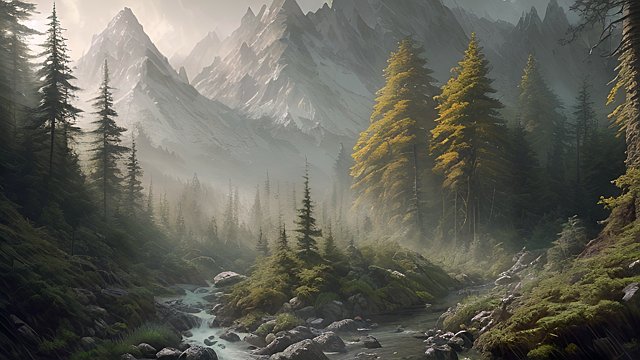 mountain forest  morning atmosphere  drawing