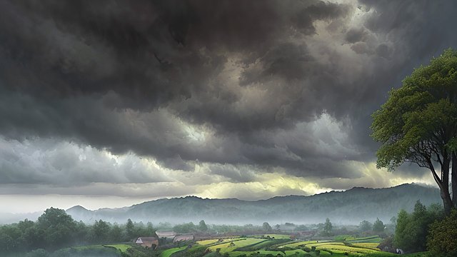 award winning colors of a the rain in the countryside  intricate realistic details  breathtaking clouds