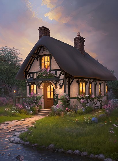 beautiful painting of a small cottage, romanticism