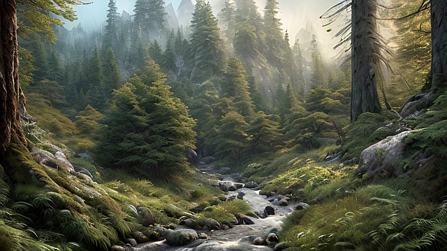 4k breathtaking highly detailed photo of mountain forests  intricate realistic details