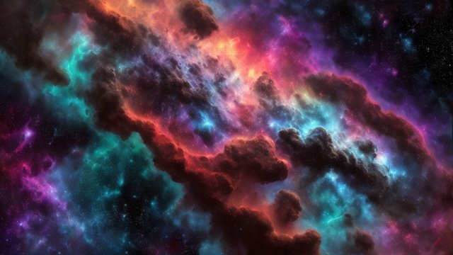 breathtaking colorful large nebulae  intricate realistic details  high contrast  starry sky  dark  black