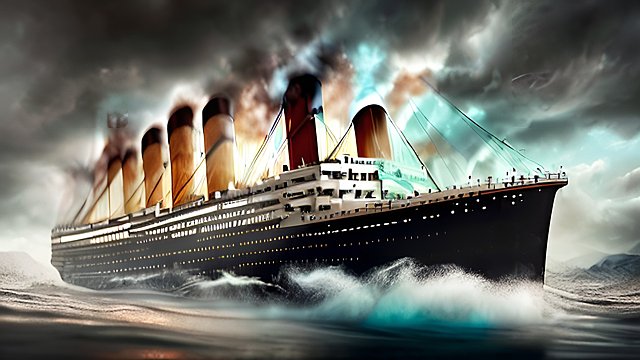 award winning photo of the titanic, intricate realistic details, amazing clouds
