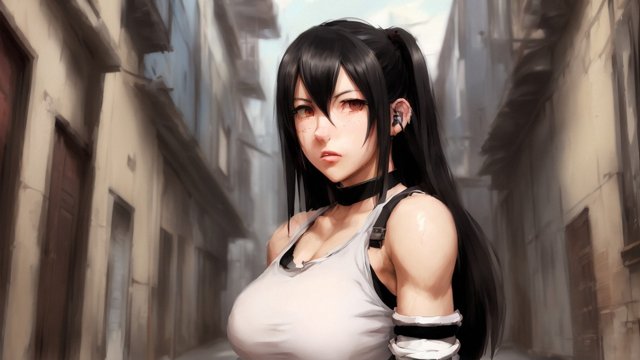 portrait face tifa anime girl in an alley, anime painting, anime manga style, manga style, anime style