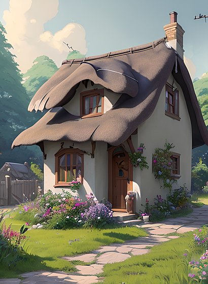 beautiful painting of a small cottage, impresionnism
