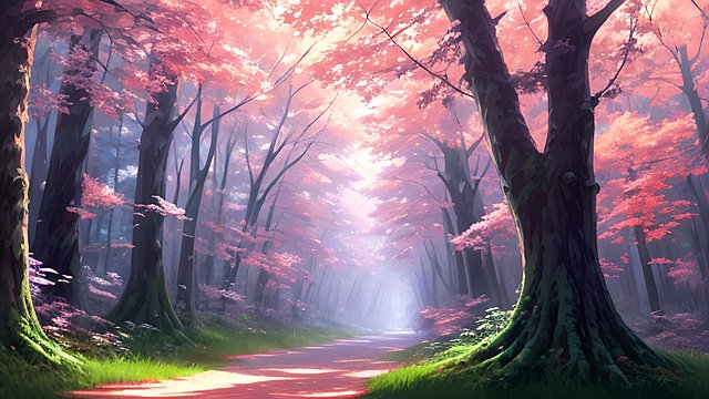 anime painting of an anime forest