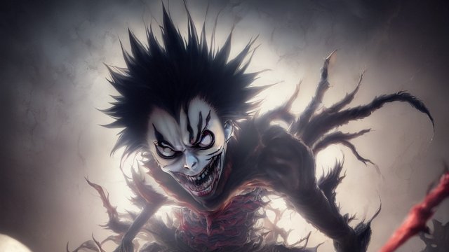 breathtaking anime painting of Ryuk shinigami from death note  intricate details