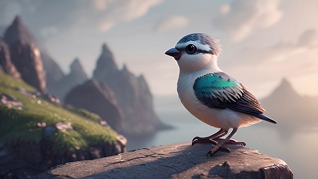 a cute little bird  intricate details  amazing landscape background
