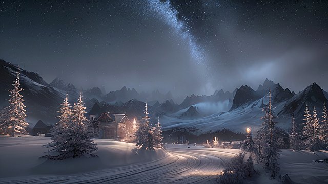 4k breathtaking night snowy landscape with a nebulae  intricate realistic details