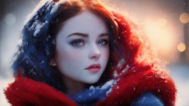 portrait happy new year blue and red colors whith snow background