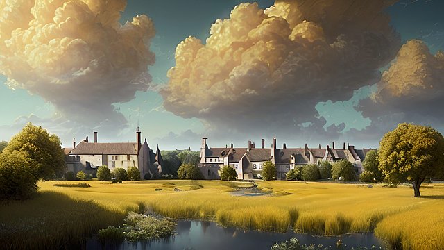 award winning breathtaking shot of french countryside, intricate realistic details, breathtaking clouds, photorealistic