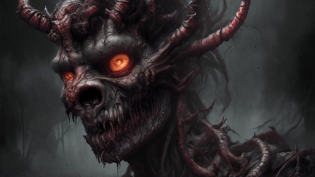 breathtaking portrait of a terrifying horrifying demonic demon  intricate realistic details  dark shades  dark atmosphere  high contrast