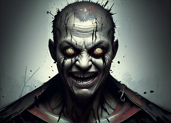smiling insane mad face, black face, dark background, award winning painting