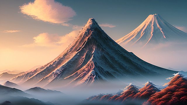 award winning breathtaking shot of japanese mountains, intricate realistic details, breathtaking clouds, photorealistic