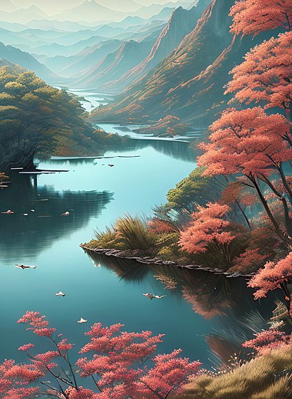 hyperdetailed beautiful landscape  lake