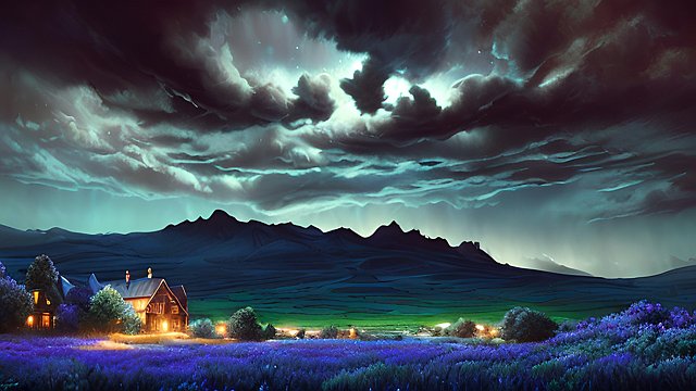 award winning deep blue night colors on a countryside  intricate realistic details  breathtaking clouds