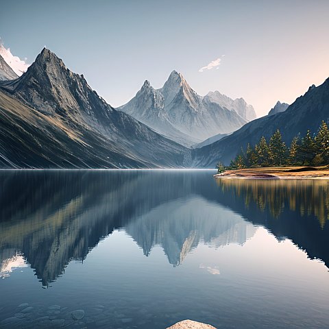 a lake  background mountain  water reflect  ultrarealistic