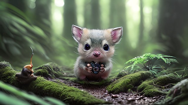 award winning photo of a small cute animal in a forest  intricate realistic details  amazing atmosphere