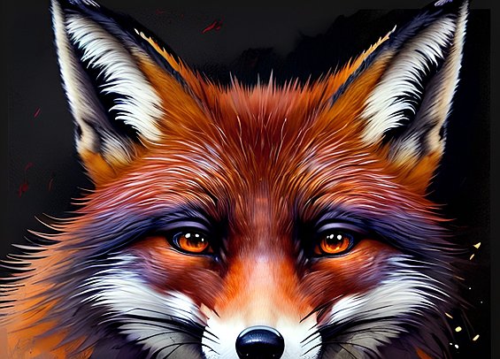 portrait of a fox, colorful ink, black background, intricate details, dark shade