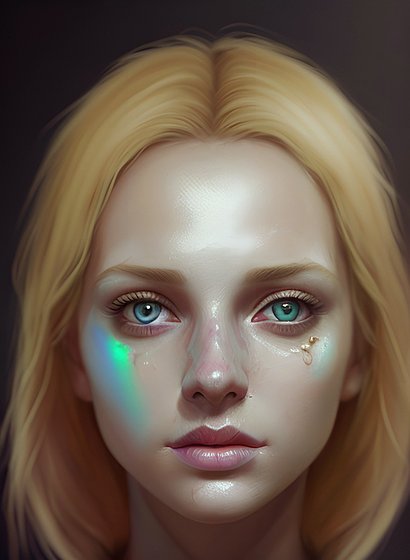 beautiful painting of an average blonde woman  shadows on her face  no make up  skin details